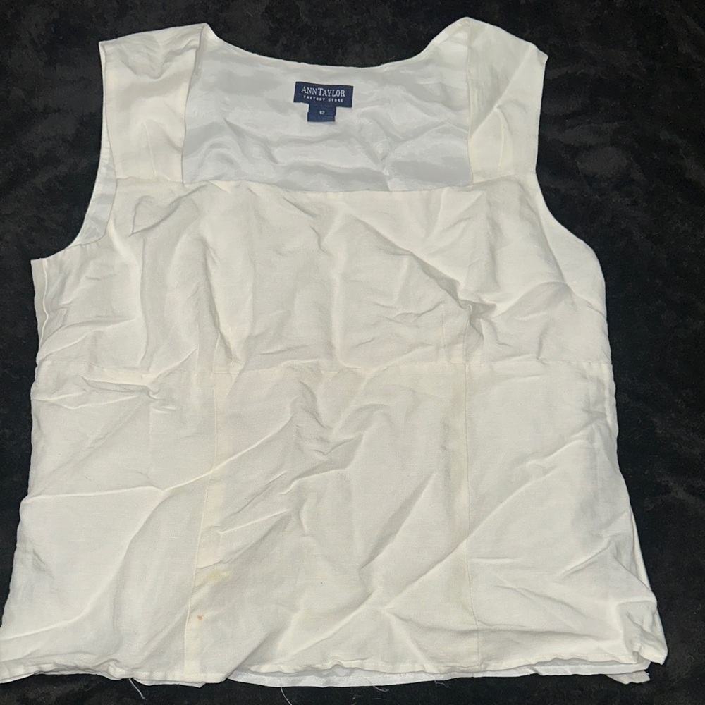 Ann Taylor White Square-Neck Sleeveless Shell